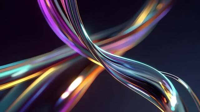 Abstract design background with glowing flowing 3D glass ribbons