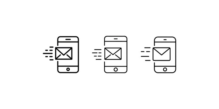Mobile email notification icon collection showing fast message delivery and incoming mail on smartphone screen for digital communication interface concepts