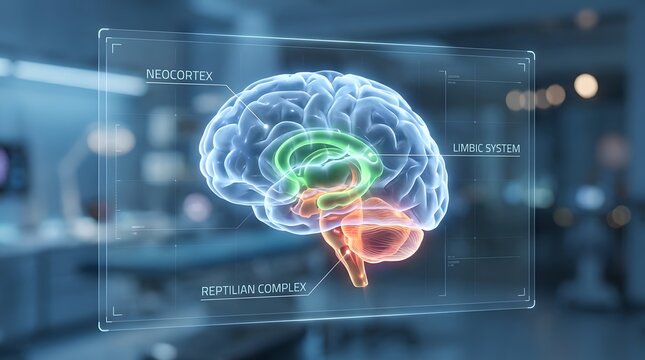Futuristic Holographic Brain Anatomy Showing Triune Brain Theory Concept