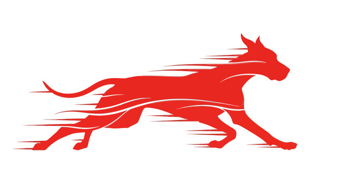 Dynamic Red Greyhound Silhouette in Motion, Speed Lines Effect, Isolated on White
