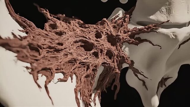 Abstract 3D rendering of a biological structure resembling a neural network or cell growth, rendered in earthy tones