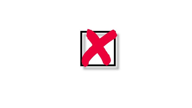 Red X Mark in Checkbox on White Background, Symbolizing Error, Incorrect Choice, or Rejection.
