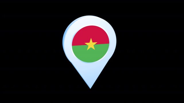 Burkina Faso Flag Location Pin Icon 3D Map Marker, Alpha Channel Included