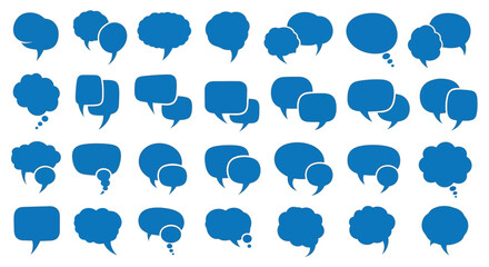 Obraz premium A comprehensive vector graphic illustration set of diverse blue speech and thought bubbles for communication design.