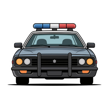 Vector of a police car with flashing lights on top, facing forward.