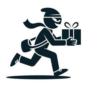 Vector of a delivery person running with a gift box in hand.