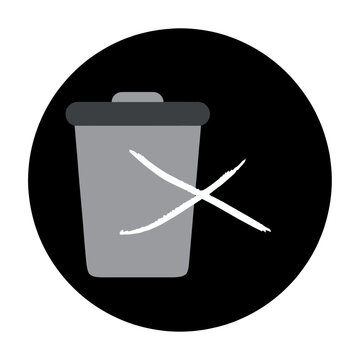 Vector graphic of a trash can with a large x marked through it in a black circle