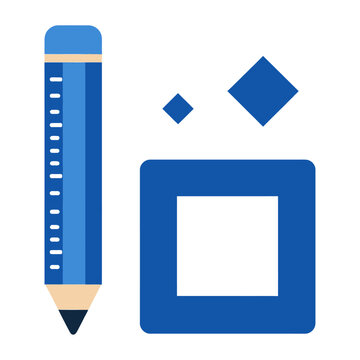 Vector graphic of a blue pencil and ruler for drafting and design purposes