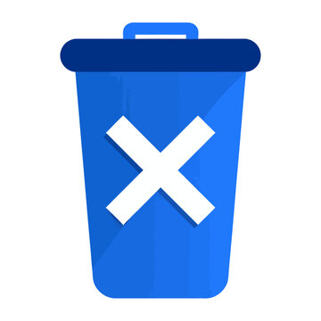Vector graphic of a blue trash can with a white x marked on it