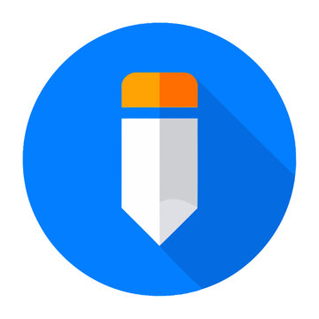 Vector graphic of a pencil icon in a blue circle with a white background