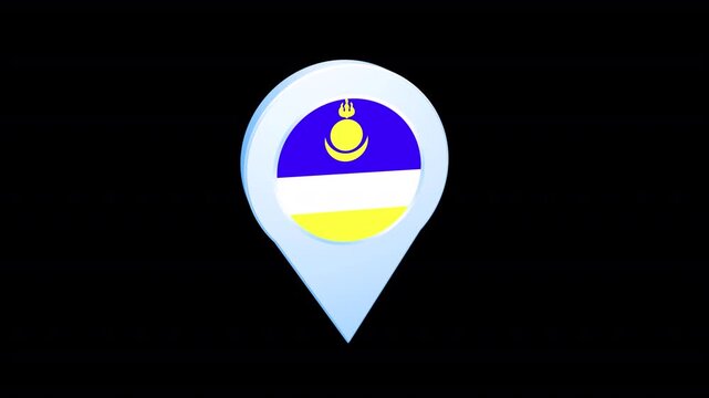 Buryatia Flag Location Pin Icon 3D Map Marker, Alpha Channel Included