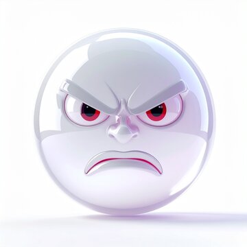 3d angry cartoon face with furrowed brows and red eyes isolated on white