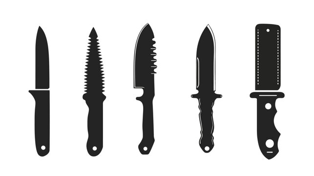A collection of various blade outlines for tactical knives on white