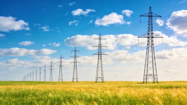 Electricity pylons in a field