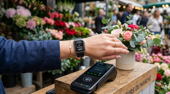 Secure Smartwatch Contactless Mobile Payment Close-Up on Stylish Hand