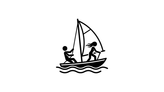 Minimalist Black and White Windsurfing Silhouette