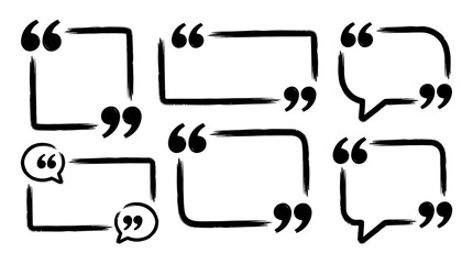 Obraz premium Quotation mark text box frame set. Hand drawn marker brush stroke text message frame background. Quotation mark dialog speech, square, chat banner design template. Vector illustration
