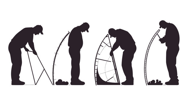 Four sequential silhouettes a person working with tools on a white background