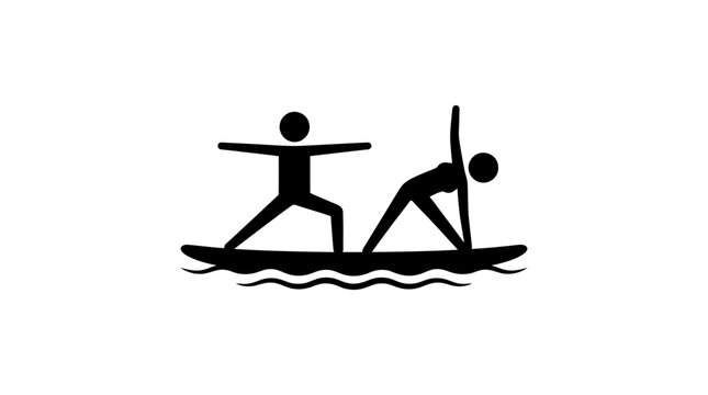 Yoga Paddleboarding Black And White Icon