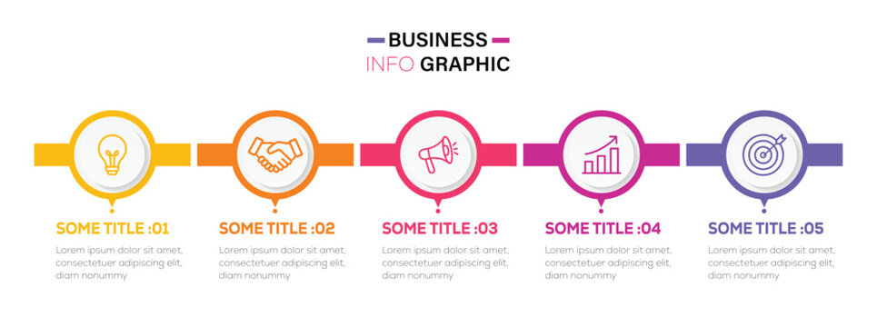 Business process roadmap and  success flowchart for five step element. timeline infographic icons designed for abstract milestone  template. vector illustration. 