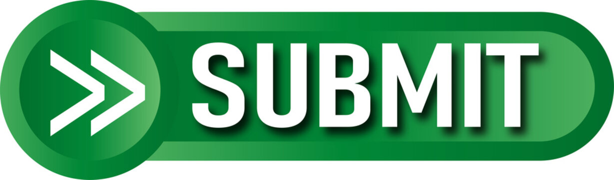 Green arrow button labeled submit with a white right-pointing arrow isolated on transparent background