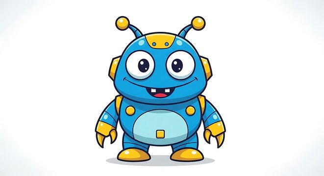 Cute cartoon robot character illustration.