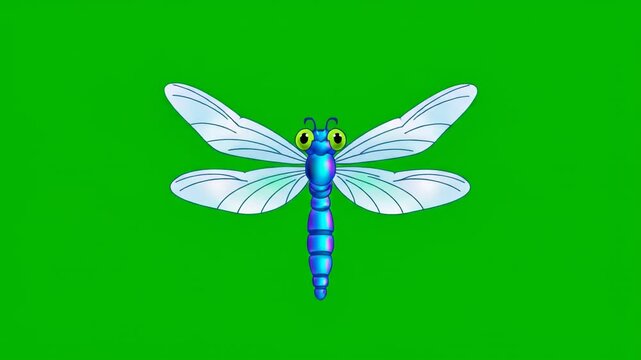 Dragonfly Illustration Featuring Blue Wings on a Solid Green Background