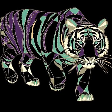 Geometric Korean Tiger Prowling Animation, Abstract Animal Motion Graphic, 4K Dark Background