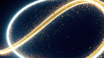 Fototapeta premium Abstract glowing lines, golden particles, dark background. Elegant design suggests energy, motion, futuristic concepts. Brightness creates visual impact.