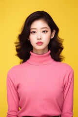 Fototapeta premium A korean woman in a wearing pink clothing portrait fashion yellow.