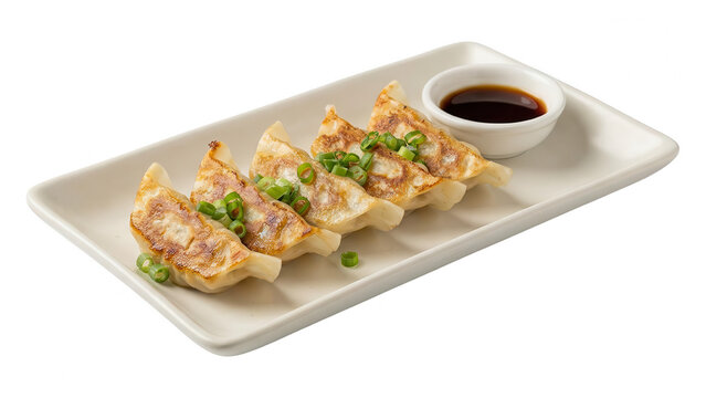 Delicious Japanese Gyoza Dumplings on a Plate with Soy Sauce