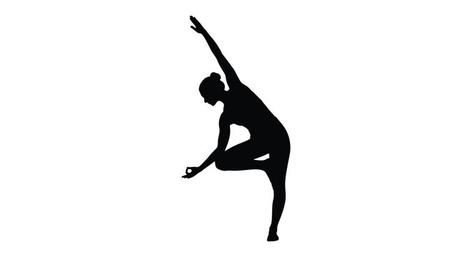 Woman performing a yoga pose gracefully bending in a dynamic black silhouette