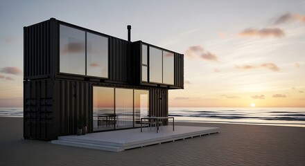 Fototapeta premium Modern shipping container beach house.