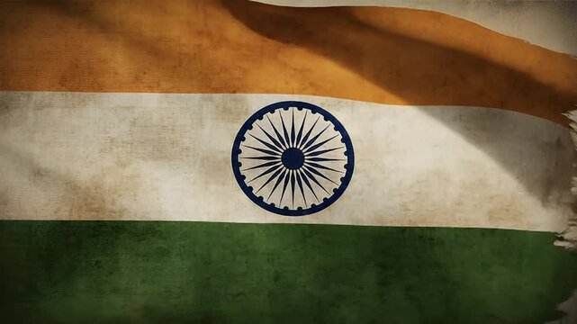 Waving Indian Flag with Ashoka Chakra Symbol Grunge Texture