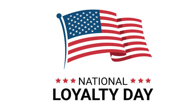 National Loyalty Day background with waving United States of America flag and stars on white, American patriotism and heritage celebration concept vector illustration.