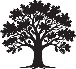 Obraz premium Maple Tree with Leaves Silhouette, Summer Nature Vector, Park Landscape Graphic, Tree Logo