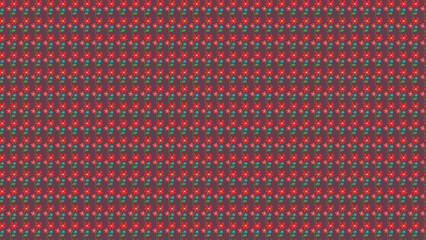 Obraz premium Seamless Geometric Pattern of Small Red and Green Abstract Shapes on a Deep Red Background