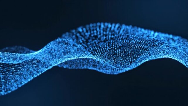Abstract Blue Digital Wave Form Particles Flowing Motion Background.