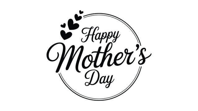 Happy Mothers Day circular badge typography design with heart accents elegant script lettering greeting vector illustration