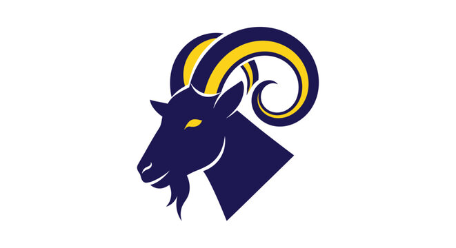 Dark blue ram head with horns.