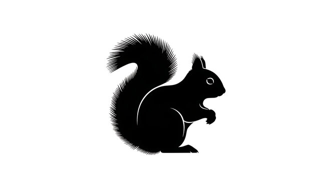 black silhouette of a squirrel on white background