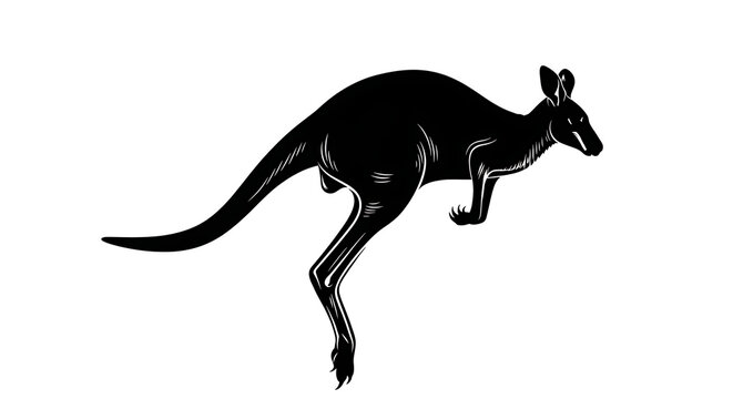 black kangaroo silhouette jumping on white background