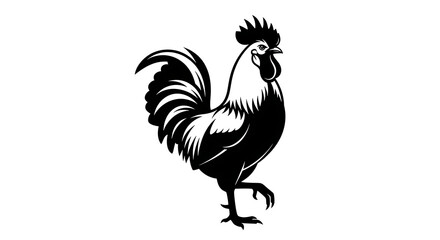 black and white rooster illustration standing proudly © Md Shohel rana