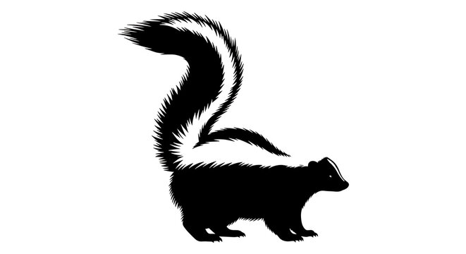 black skunk silhouette with white stripes on tail