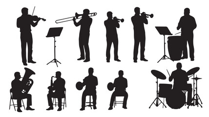 Silhouette illustration of musicians playing various musical instruments © MARS