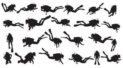 Scuba divers in various swimming positions vector graphic illustration © MARS