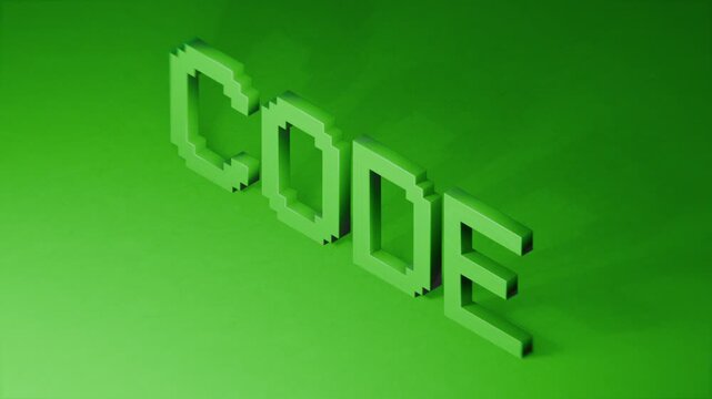 3d text saying code animated on a CPU background, coding, programming