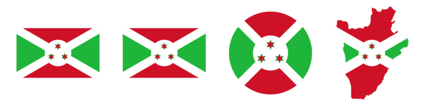 burundi circular, burundi rectangular, and burundi map flag flat icon