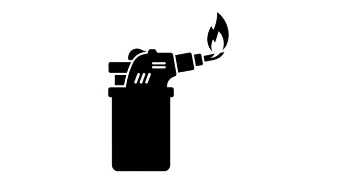 Black silhouette of a butane torch with a flame.