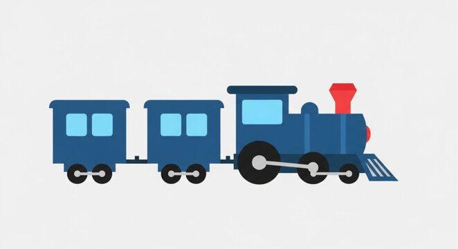 Blue Toy Train with Two Cars on a White Background.
